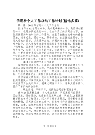 信用社个人工作总结工作计划(精选多篇)