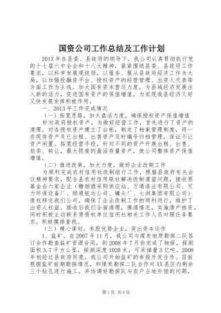 国资公司工作总结及工作计划