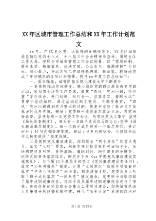 XX年区城市管理工作总结和XX年工作计划范文