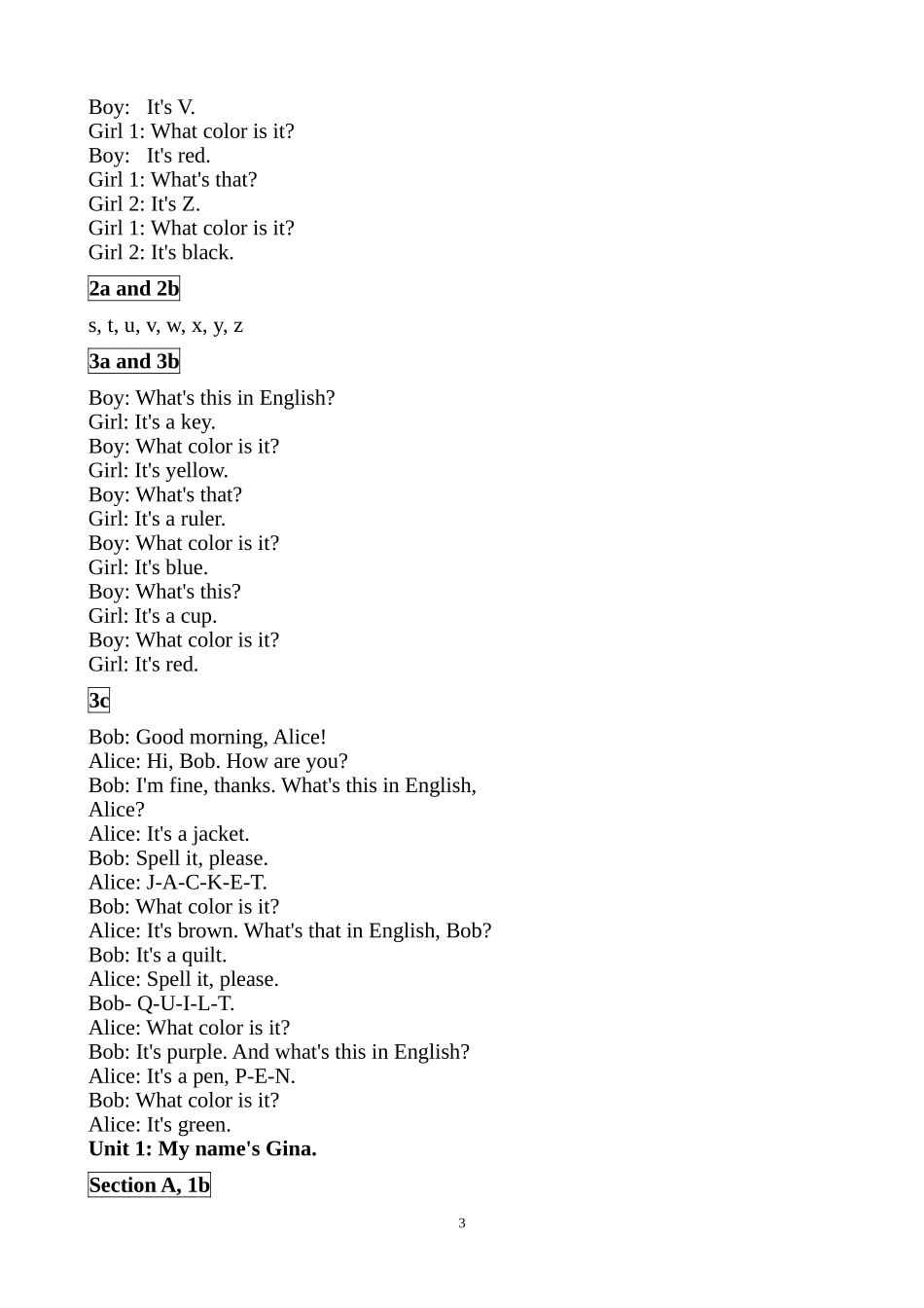 2018人教版英语七年级上册录音原文_第3页