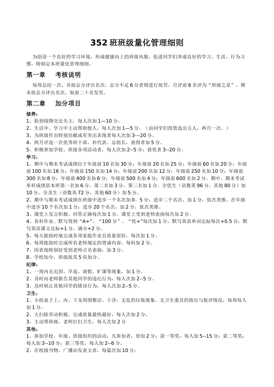 班级管理量化细则_第1页