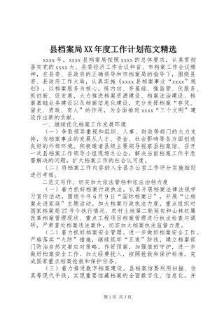 县档案局XX年度工作计划范文精选