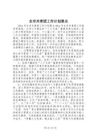 全市共青团工作计划要点