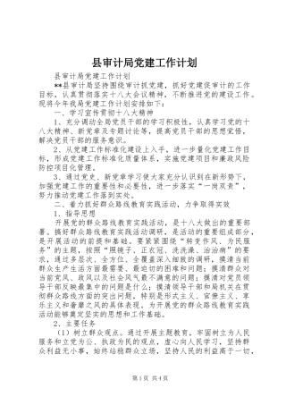 县审计局党建工作计划