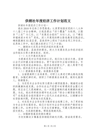 供销社年度经济工作计划范文