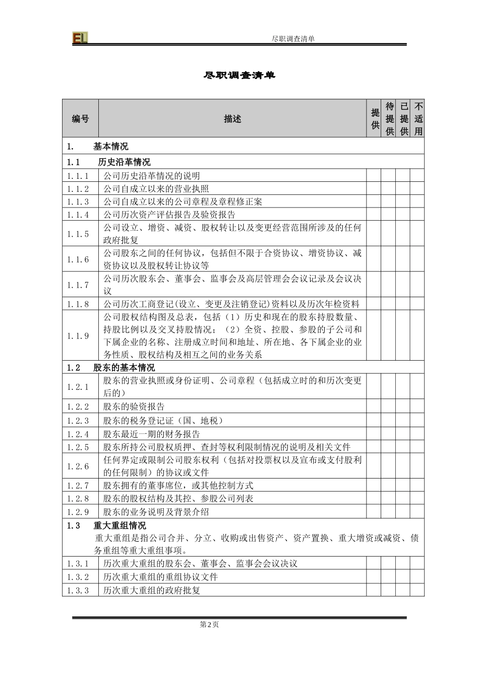 PEVC尽职调查清单样板 201111_第2页