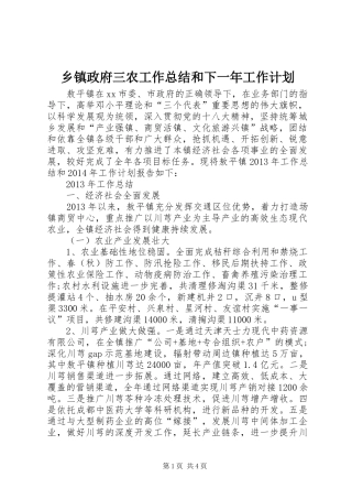 乡镇政府三农工作总结和下一年工作计划