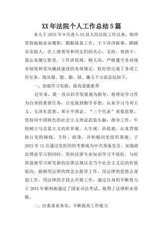 XX年法院个人工作总结5篇