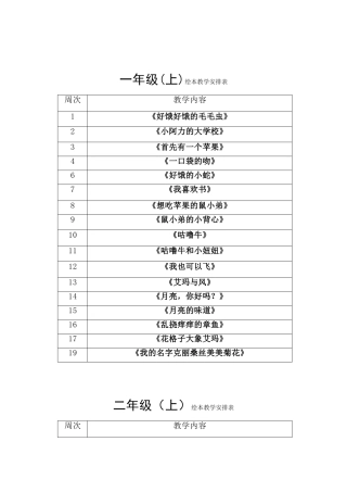 一年级绘本教学进度安排表