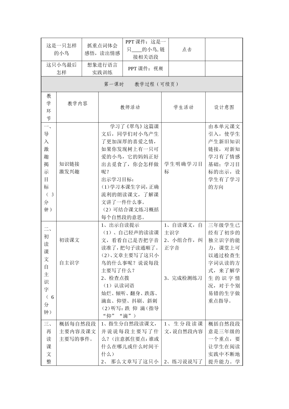 《一只小鸟》教学设计_第3页