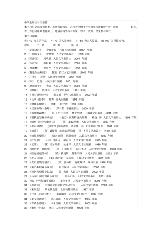 中学生阅读书目推荐