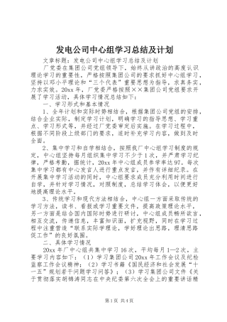 发电公司中心组学习总结及计划