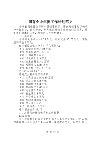 国有企业年度工作计划范文