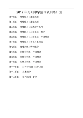 中学篮球队训练计划