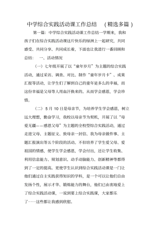 中学综合实践活动课工作总结范文