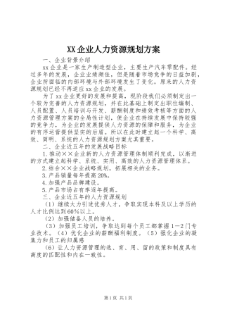 XX企业人力资源规划方案
