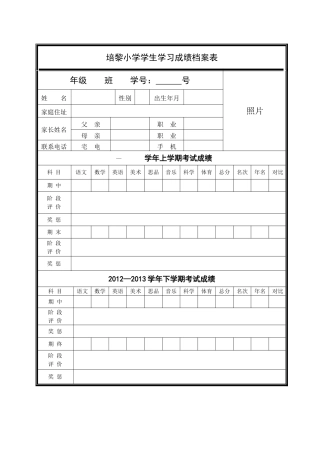 培黎学生学籍成绩档案表