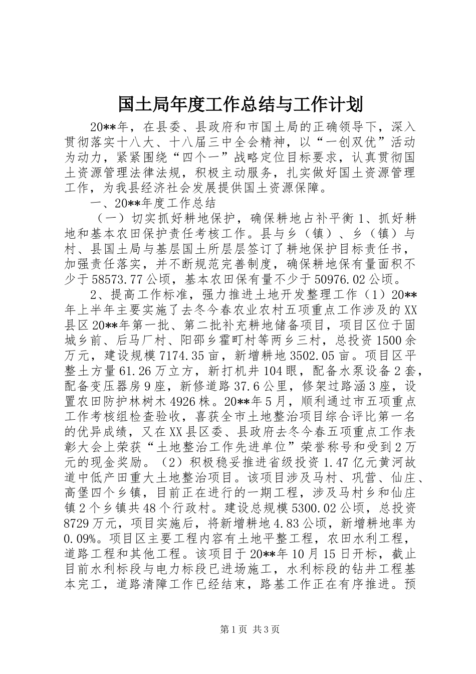 国土局年度工作总结与工作计划_第1页