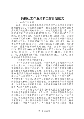 供销社工作总结和工作计划范文