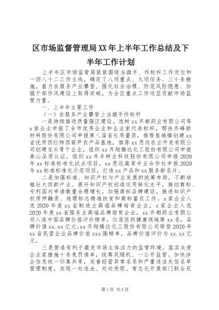 区市场监督管理局XX年上半年工作总结及下半年工作计划