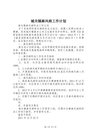 城关镇麻风病工作计划