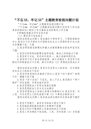 “不忘XX、牢记XX”主题教育检视问题计划