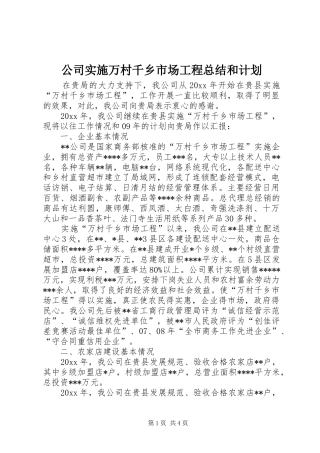 公司实施万村千乡市场工程总结和计划