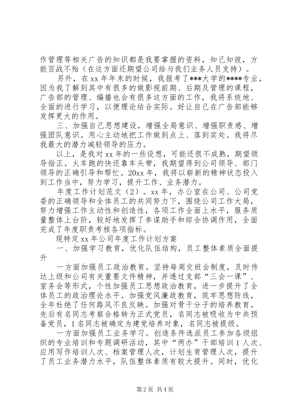 公司的工作计划安排范文_第2页