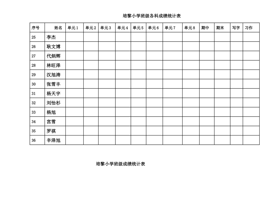 培黎小学班级各科成绩统计表_第3页