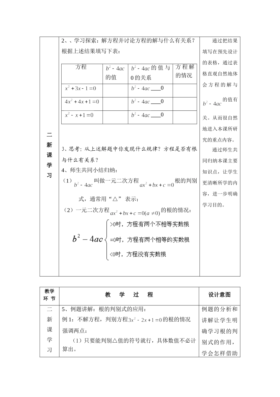 一元二次方程的根的判别式教学设计_第2页