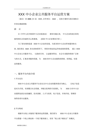 中小企业公共服务平台运营方案报告