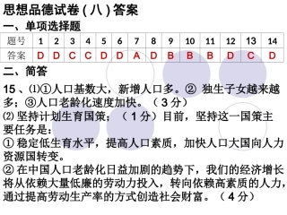 九年级思想品德全一册单元检测题题(八)