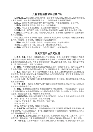 八种常见的修辞手法的作用