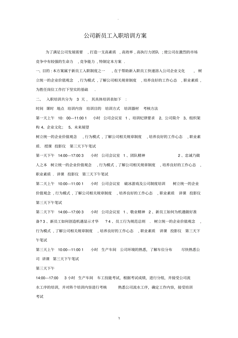 中小企业新员工培训方案_第1页