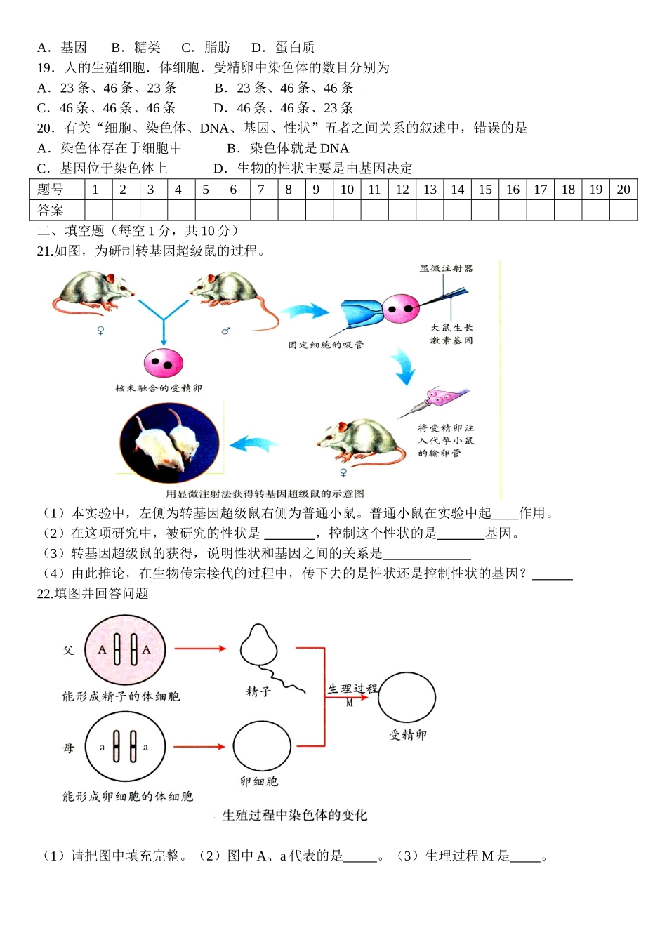 八年级生物第一学月考试_第2页
