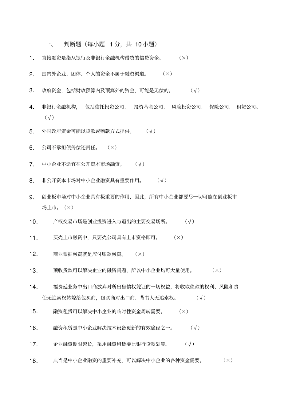 中小企业融资题库_第1页