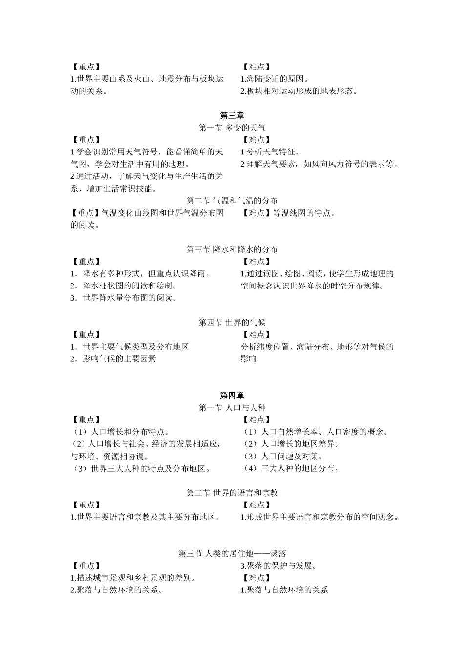 七年级上册全书教学重难点及三维目标概括_第3页