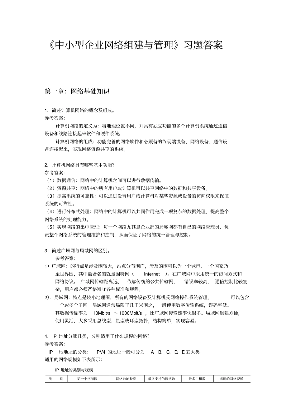 中小型企业网络组建与管理习题答案_第1页