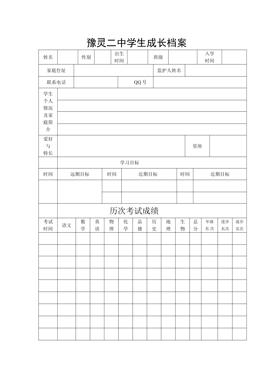 豫灵二中学生成长档案_第1页