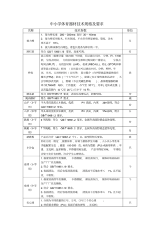 中小学体育器材技术规格及要求
