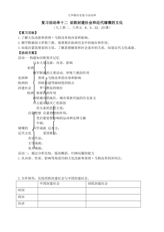 复习活动单十二亚欧封建社会和近代璀璨的文化