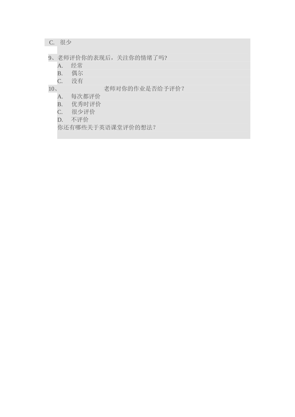 小学英语课堂教学即时评价现状调查问卷_第2页