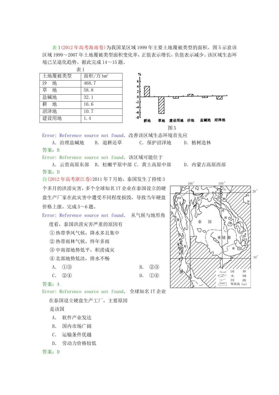 2012年高考真题汇编专题七_区域地理_第2页