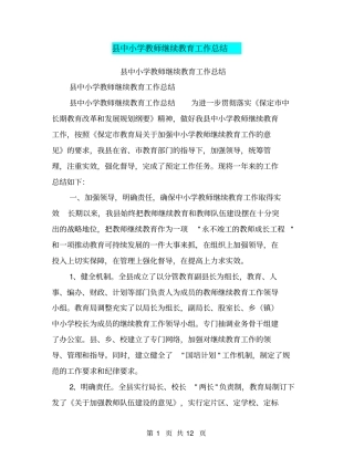 中小学教师继续教育工作总结【可编辑版】