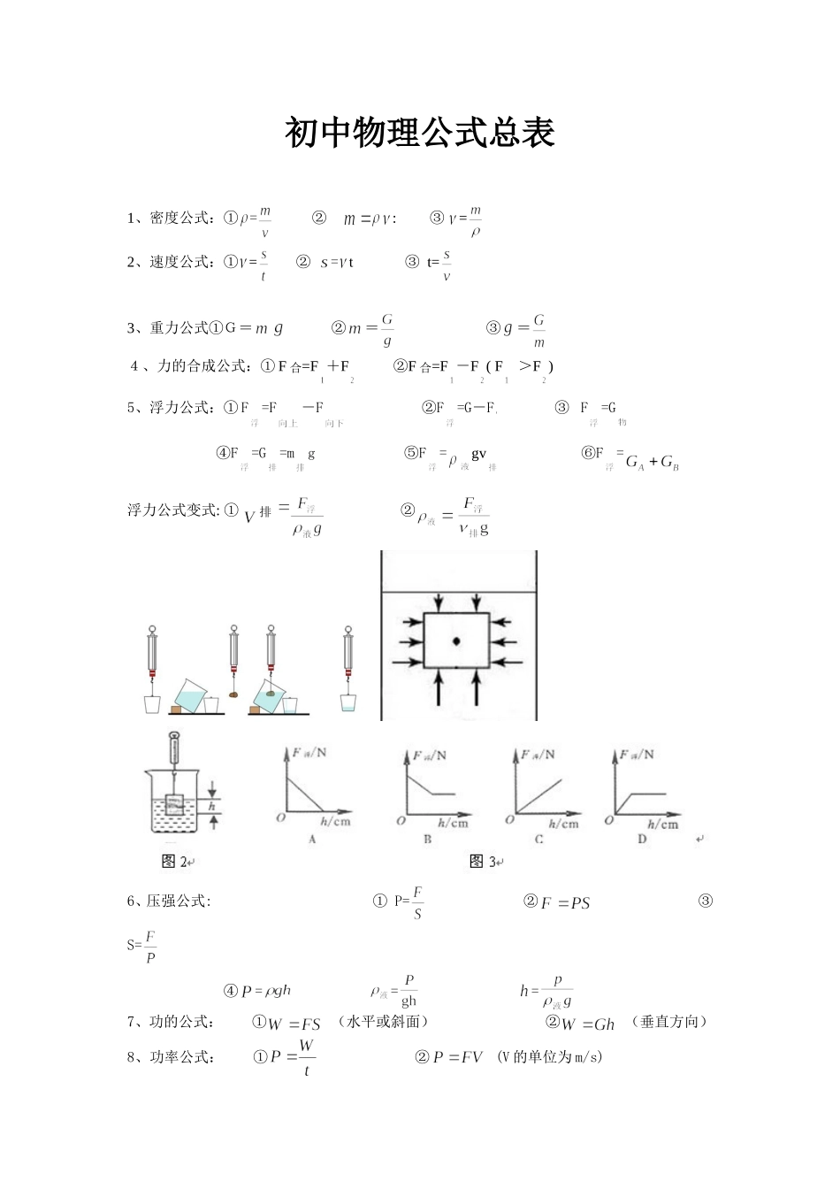 初中物理公式总表_第1页