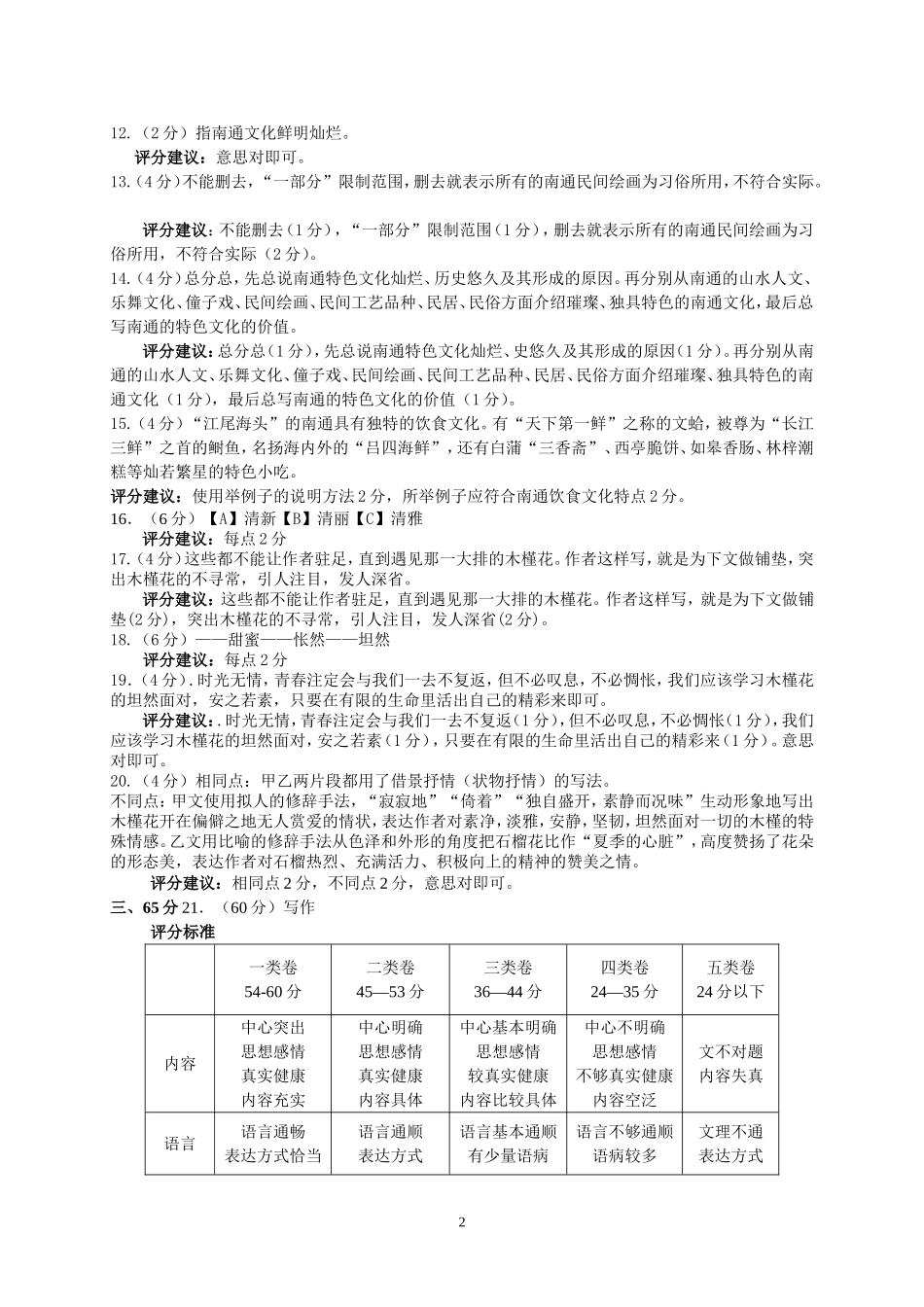 模拟试卷答案卷及评分标准_第2页