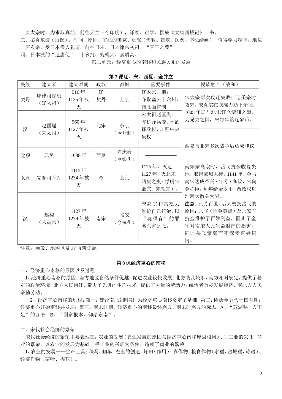 华东师大版七年级下册期中历史知识记忆点(一)_第3页