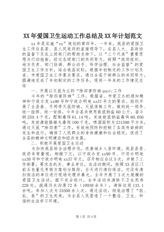 XX年爱国卫生运动工作总结及XX年计划范文