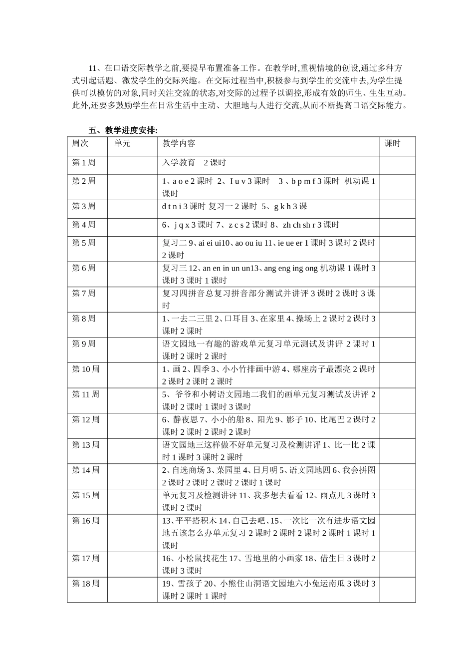 人教版小学一年级上册语文的教学计划修改_第2页