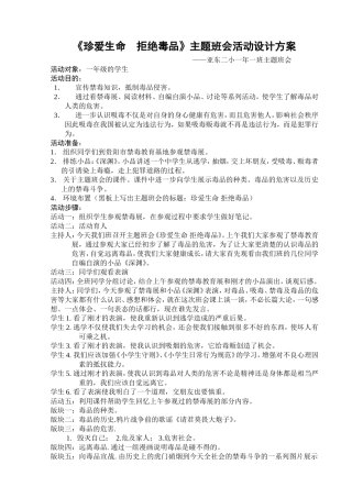 《珍爱生命拒绝毒品》主题班会活动设计方案